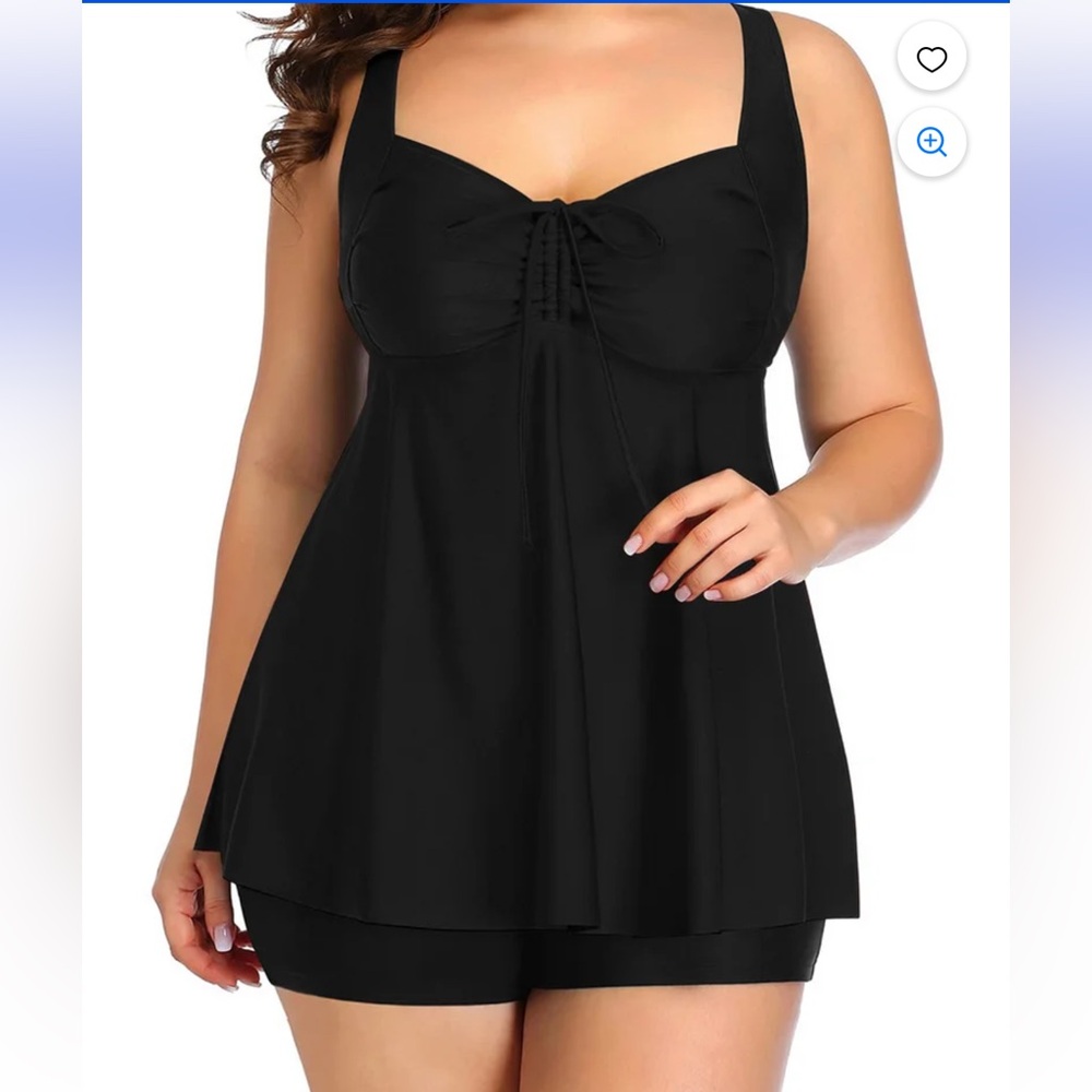 Plus Size 2 Piece Ruffle Bathing Suit Drawstring Tank with Boyshorts